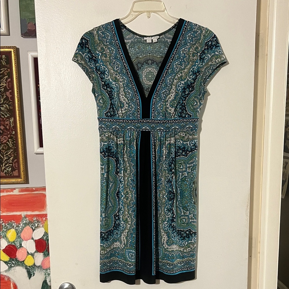 London Times deep v-neck cap sleeve dress